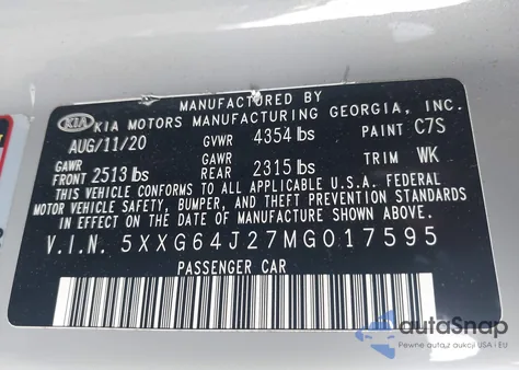 2021 Kia K5 Gt-Line from USA, damaged, VIN 5XXG64J27MG017595